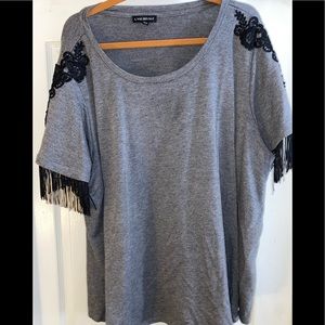 Grey lane t-shirt lace shoulders